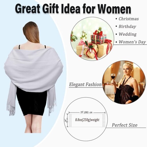 Women's Scarf Pashmina Shawls and Wraps Winter Warm Silky Scarves -Silver Gray - Picture 4 of 6